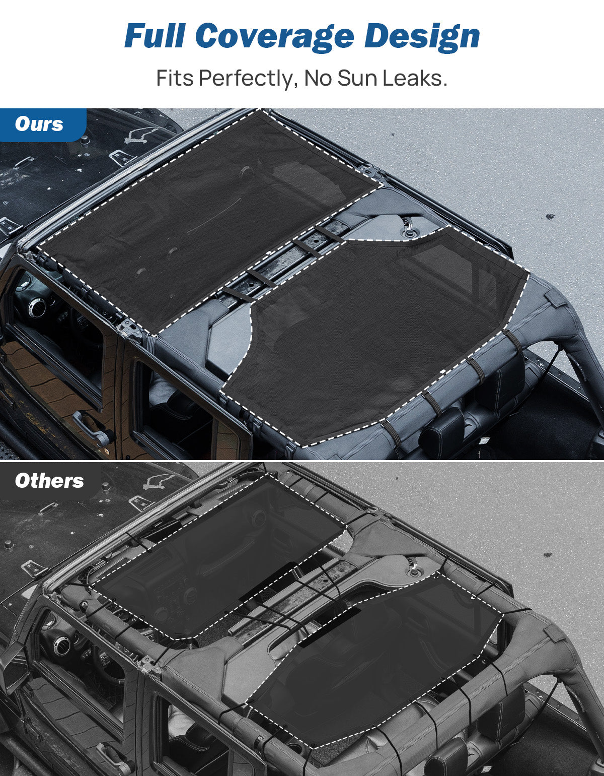 Mesh Sun Shade for Jeep Wrangler JKU 4-Door (2007–2018) – Full Coverage UV Protection
