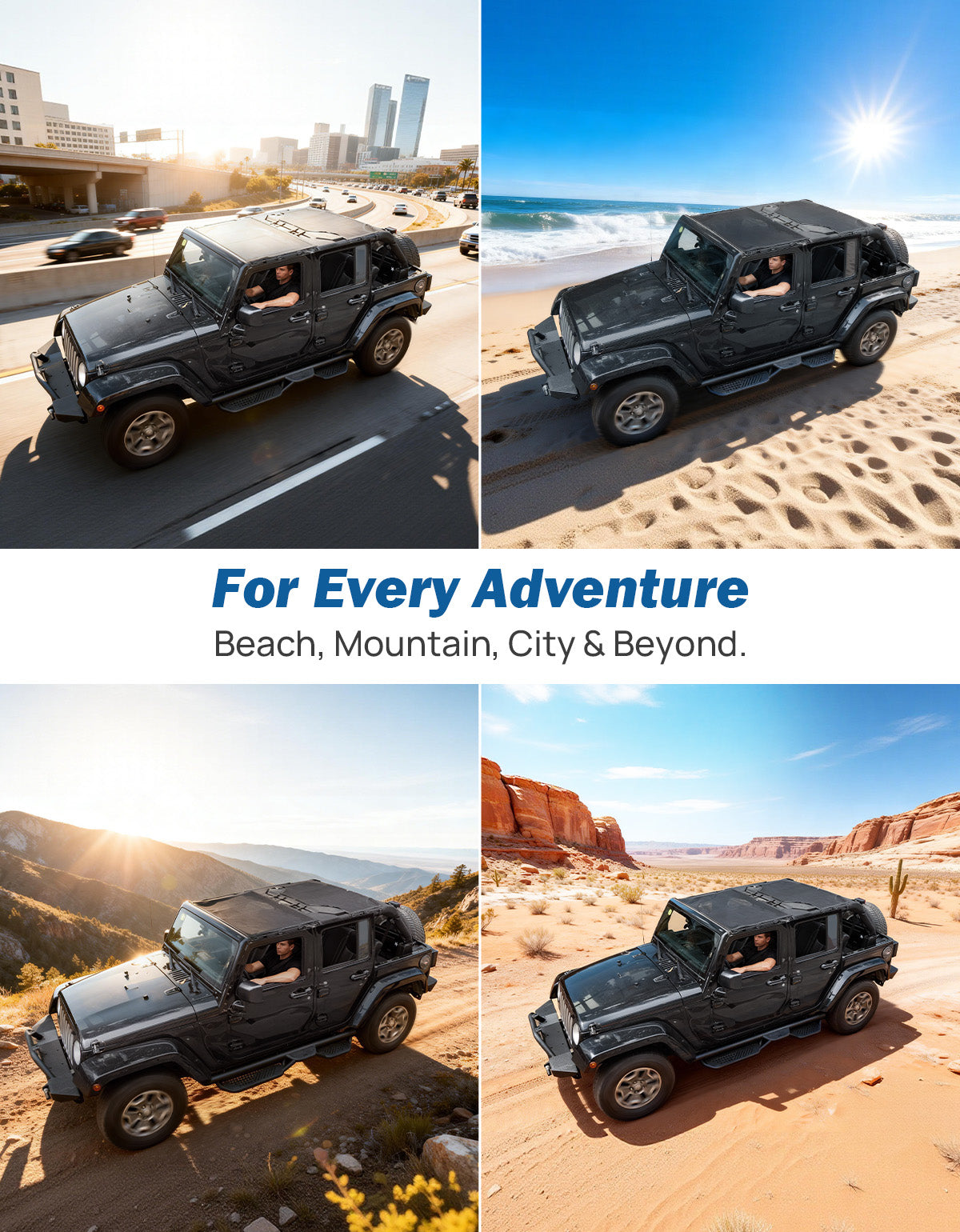 Mesh Sun Shade for Jeep Wrangler JKU 4-Door (2007–2018) – Full Coverage UV Protection