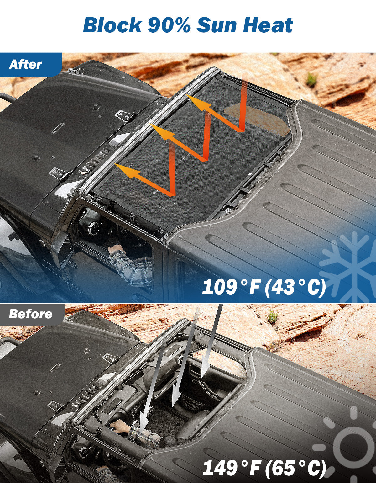 Front Mesh Sun Shade for Jeep Wrangler JK & JKU (2007–2018) – UV Protection Bikini Top