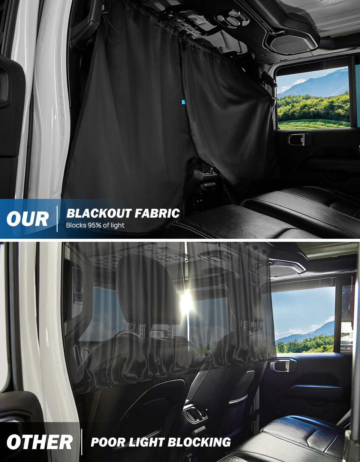 Rear Privacy Curtain Divider for 2018–2026 Jeep Wrangler JL & Gladiator JT | 99% Blackout Privacy Shade, Set of 2