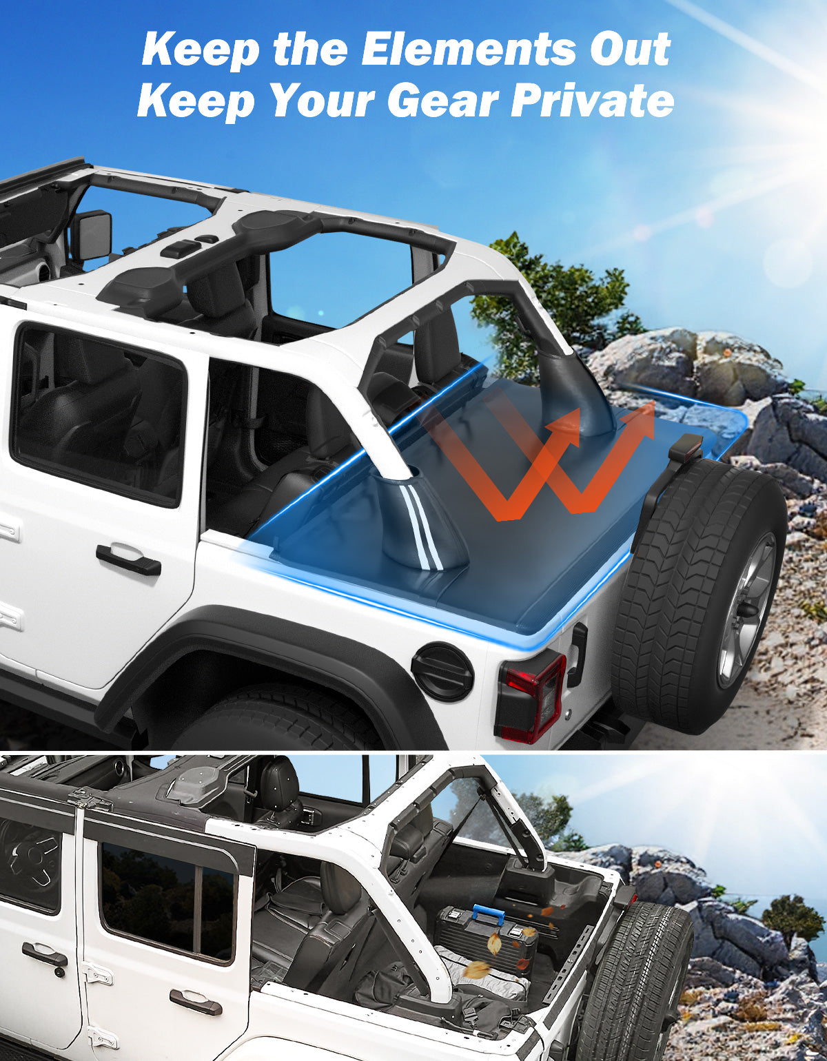 Waterproof Tonneau Cover for Wrangler JLU 4-Door 2018–2026