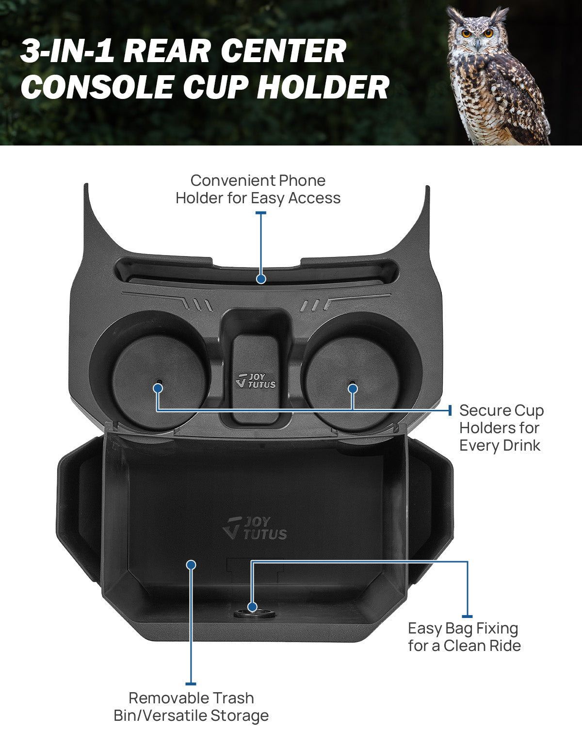 Backseat Cup Holder & Storage Organizer for Wrangler JL/JLU & Gladiator JT 2018–2026