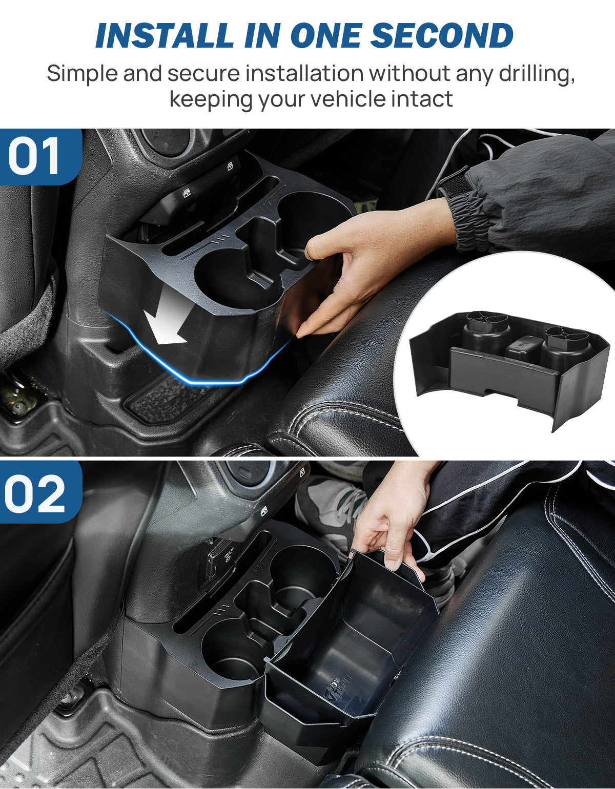 Backseat Cup Holder & Storage Organizer for Wrangler JL/JLU & Gladiator JT 2018–2026