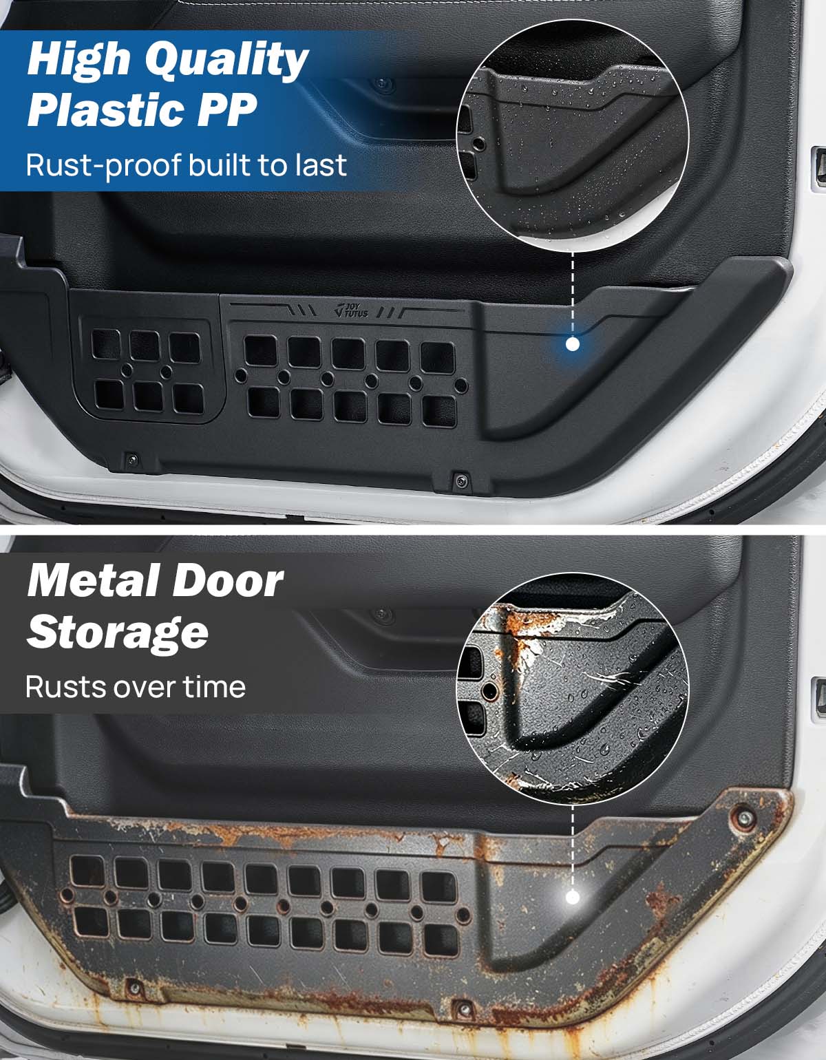 Rust-proof PP Jeep door pocket compared with metal storage pocket