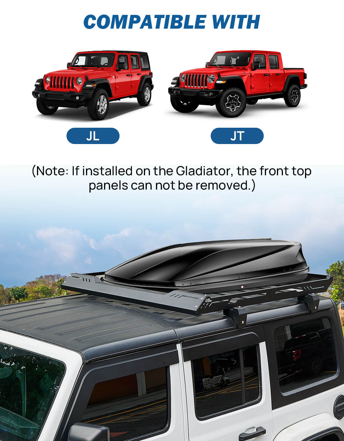 Roof Rack Cargo Basket for Wrangler JL & Gladiator JT Hard Top 2018–2026, 350 lb Capacity