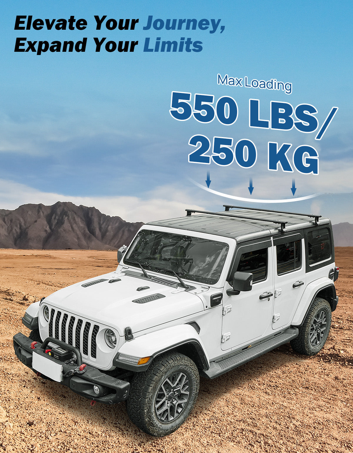 Roof Rack Cross Bars for Jeep Wrangler JK JL & Gladiator JT Hard Top