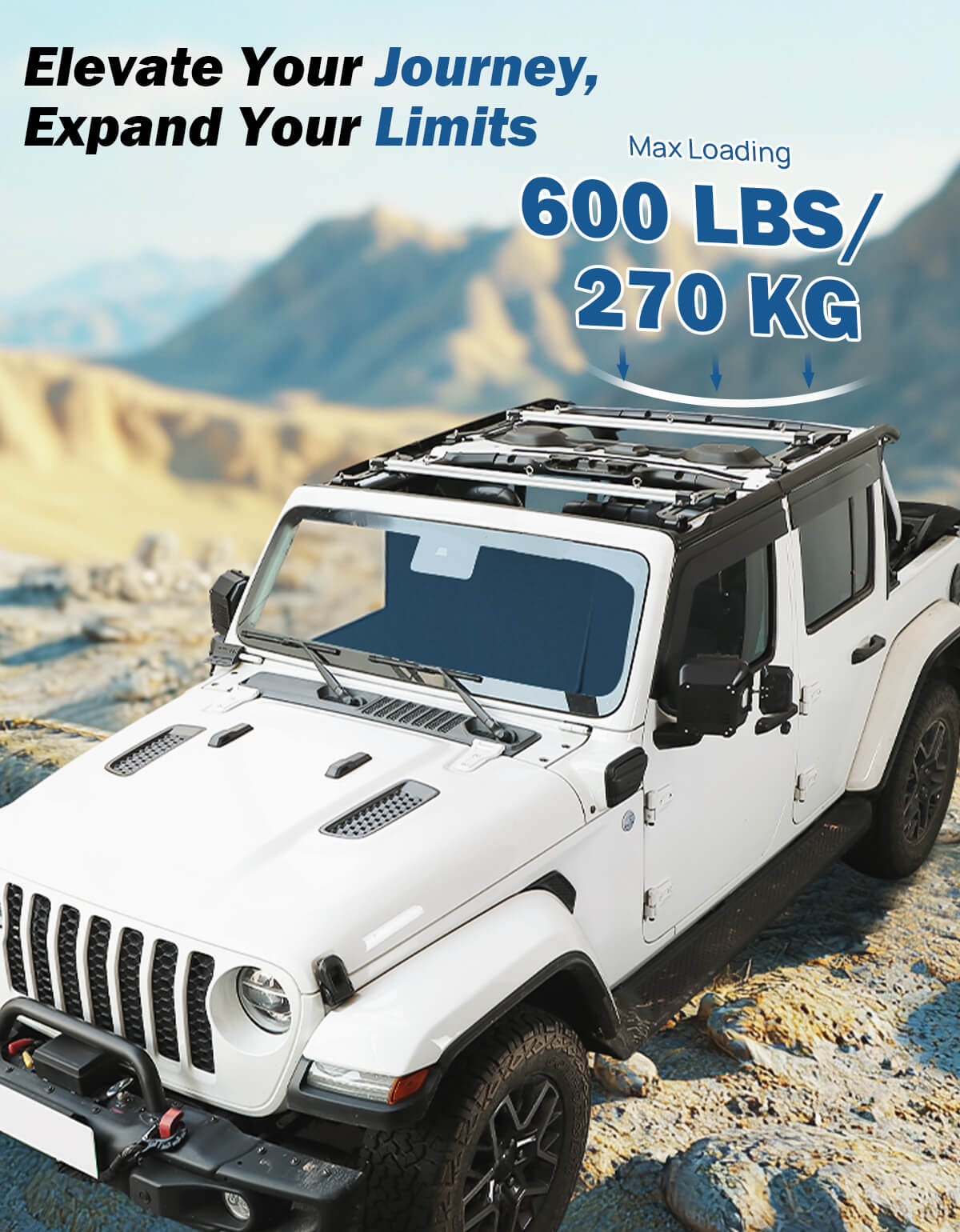 Roof Rack Cross Bars for Wrangler JL 4-Door Soft Top 2018–2026, 600 lbs Load Capacity