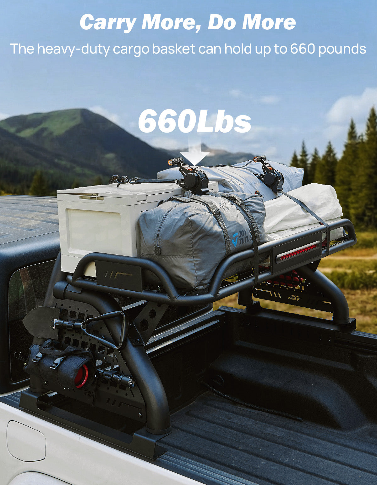 Mid-Size Truck Roll Bar with Cargo Basket & LED Brake Light