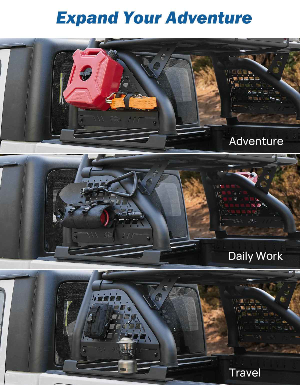Mid-Size Truck Roll Bar with Cargo Basket & LED Brake Light