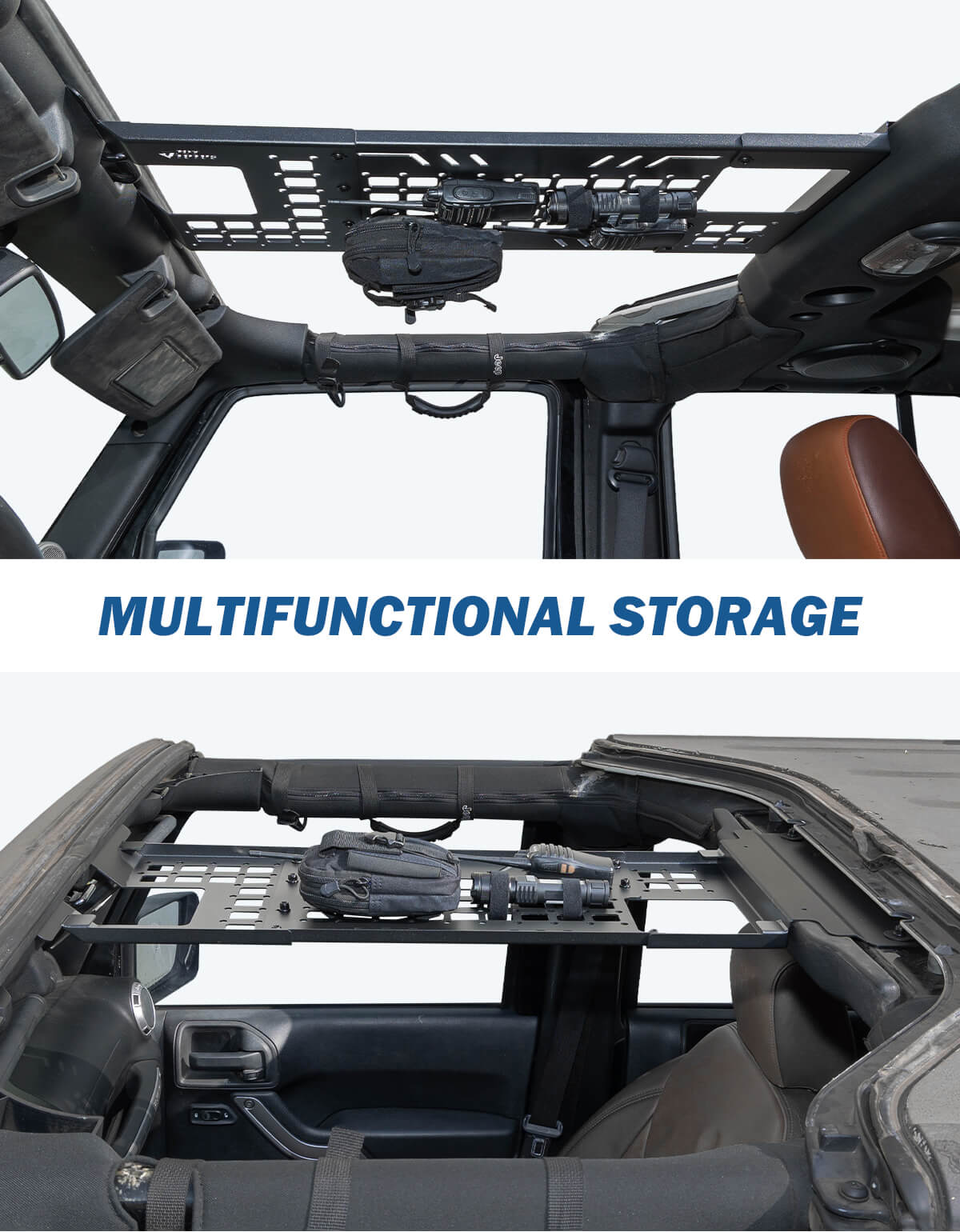 Overhead Molle Panel for Wrangler JK 2007–2018 Hard Top, No-Drill Rack
