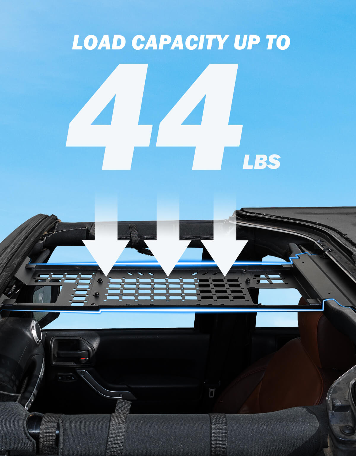 Overhead Molle Panel for Wrangler JK 2007–2018 Hard Top, No-Drill Rack