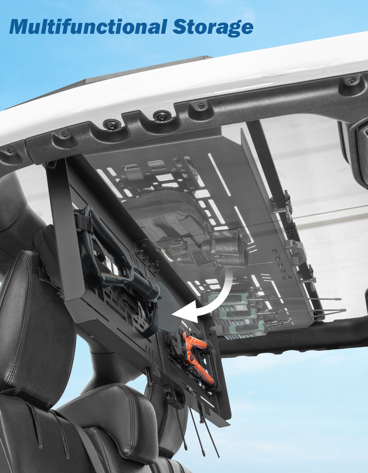 Rear Overhead MOLLE Panel for Jeep Wrangler JLU 4-Door (2018–2026) – Fold-Down, Hard Top Only