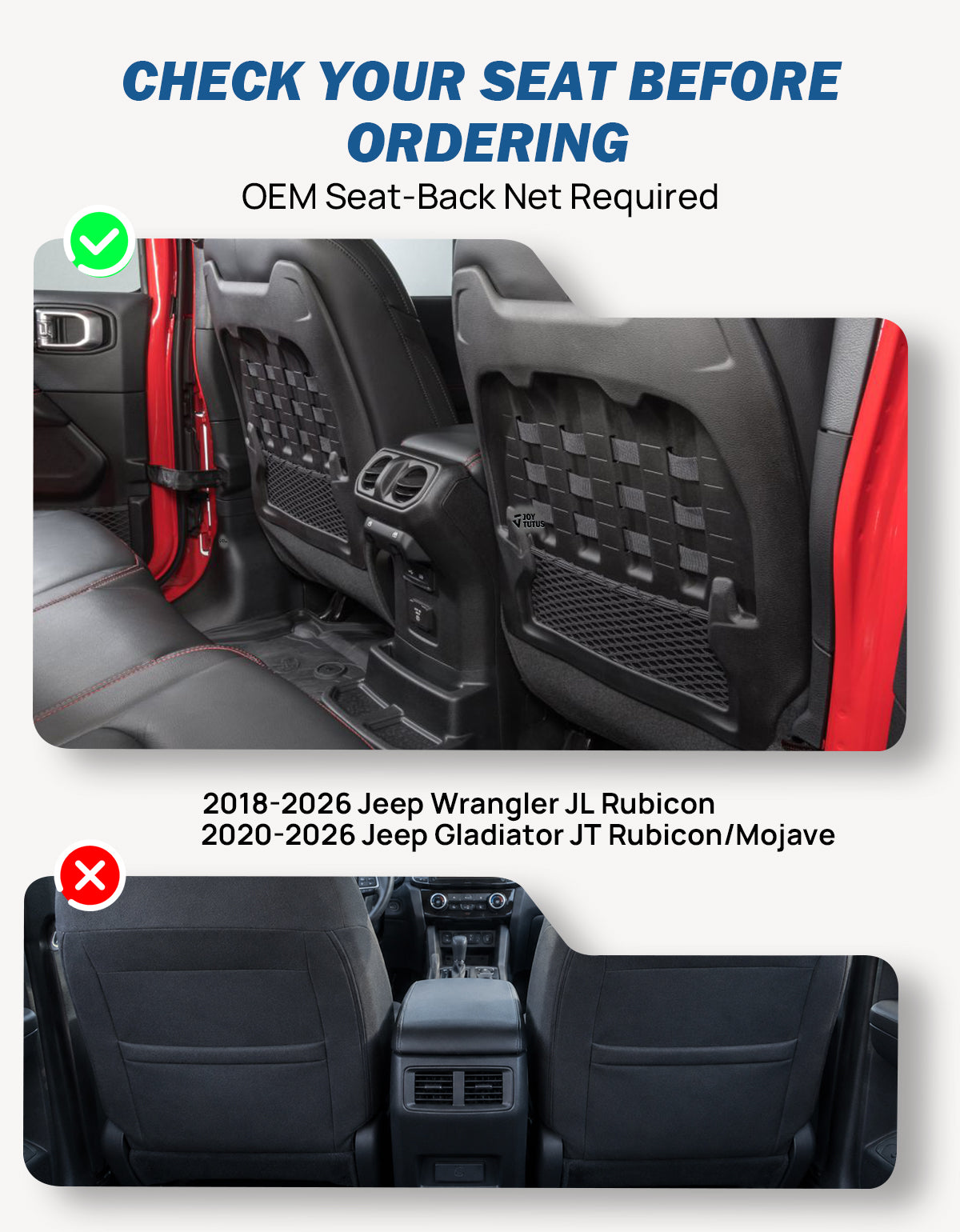Seat Back MOLLE Storage Pockets for 2018–2026 Wrangler JL Rubicon & Gladiator JT Rubicon/Mojave (2-Pack)