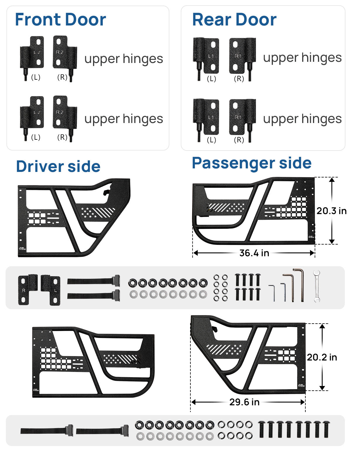 Tube Half Doors for Jeep Wrangler JL & Gladiator JT – 4 Door Off-Road Doors