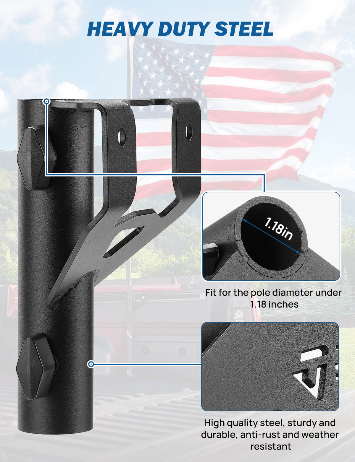 Truck Bed Flag Pole Mount Compatible with Tacoma & Tundra