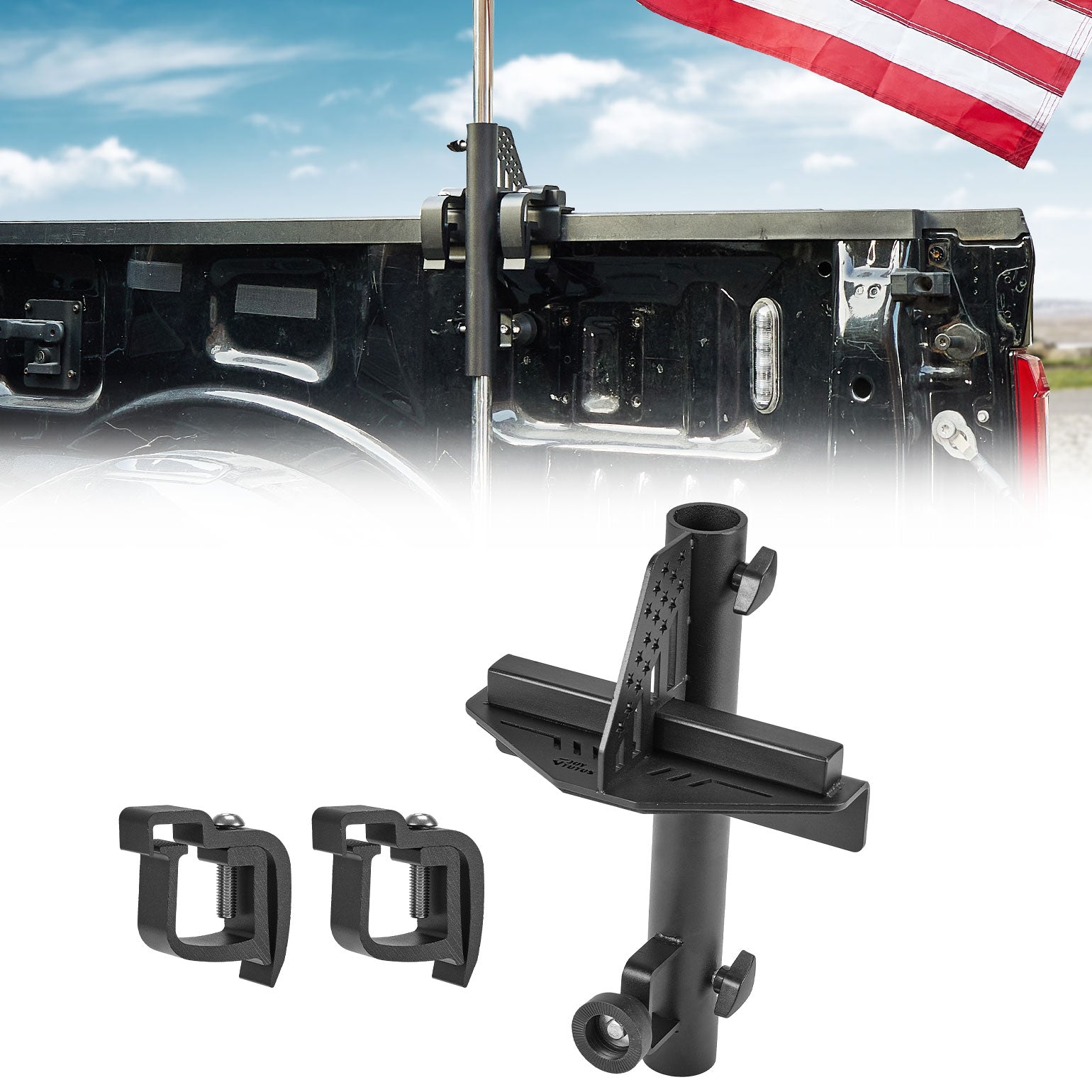 Truck Bed Flag Pole Mount, No-Drill Side Rail Bracket for Pickup Trucks