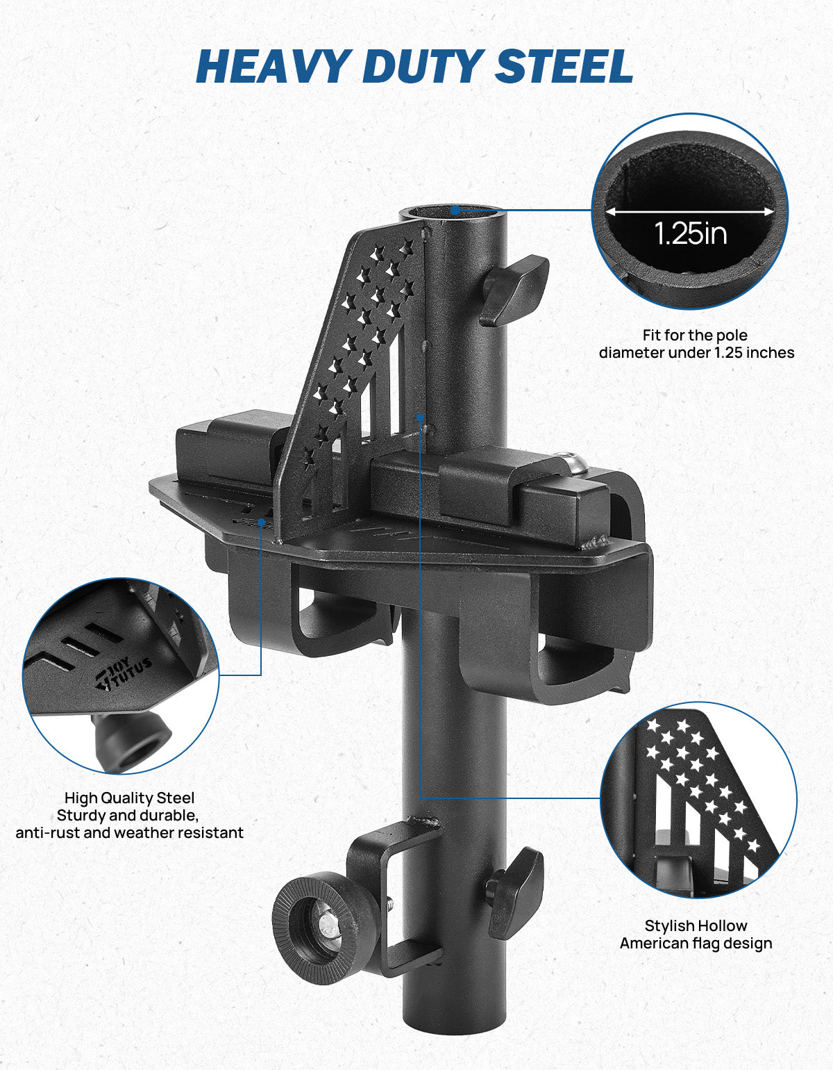 Truck Bed Flag Pole Mount, No-Drill Side Rail Bracket for Pickup Trucks
