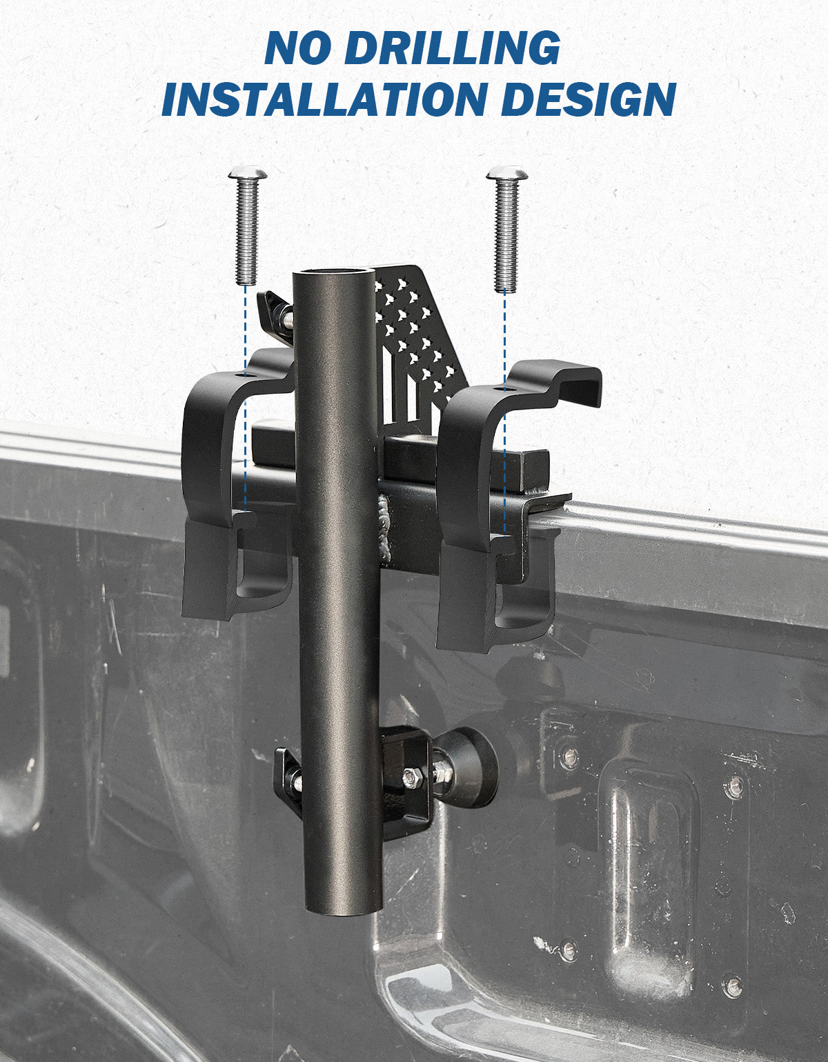 Truck Bed Flag Pole Mount, No-Drill Side Rail Bracket for Pickup Trucks