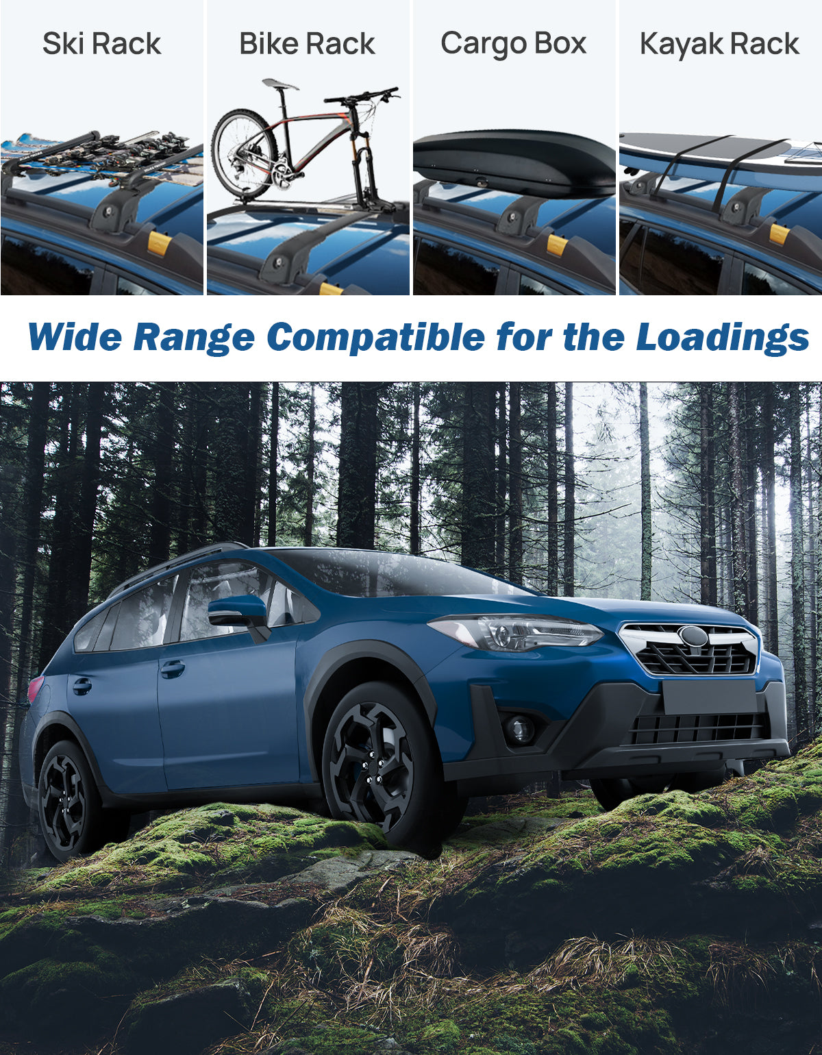 Lockable Roof Rack Cross Bars for Crosstrek 2018–2023 & Impreza 2017–2