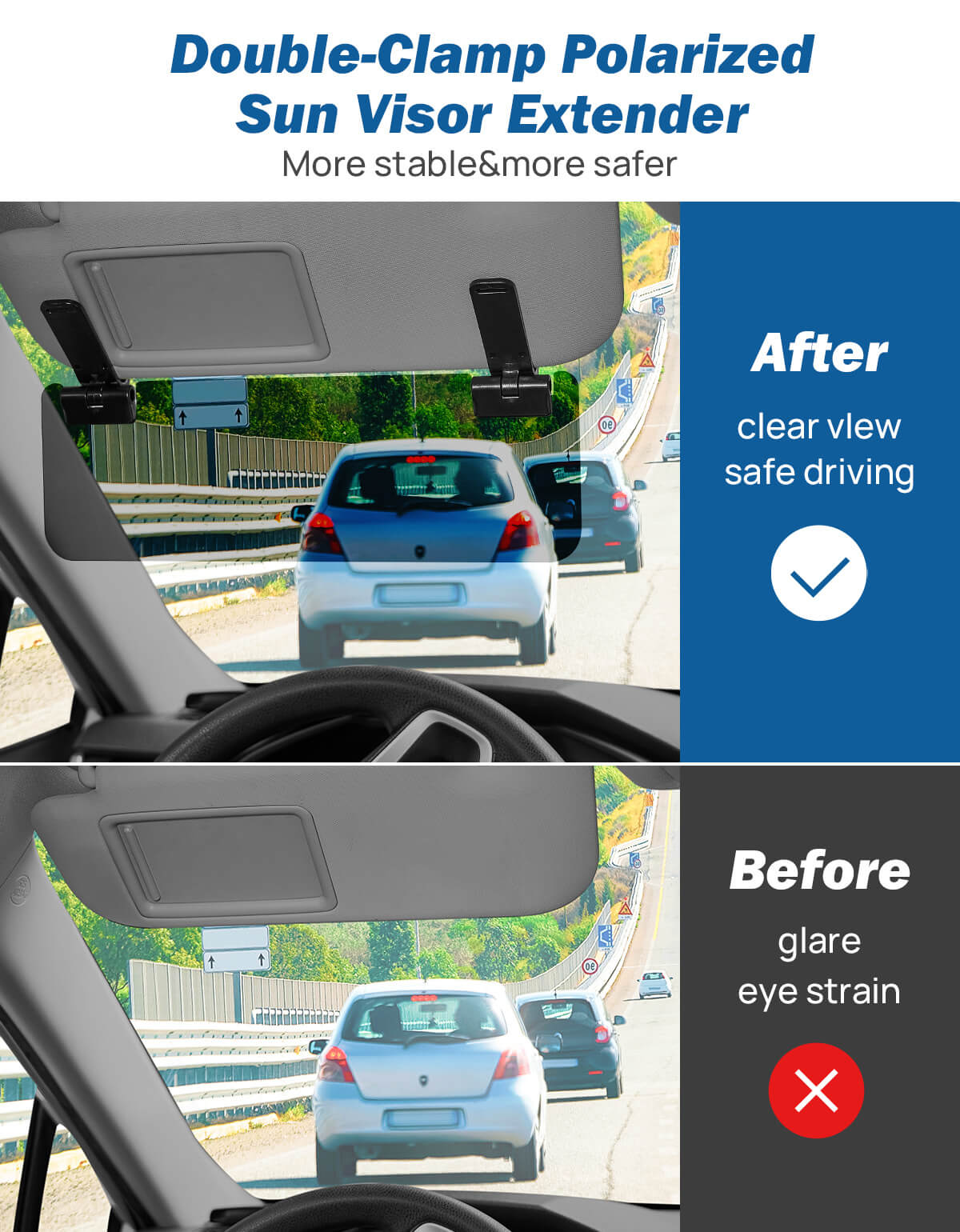 Double-Clamp Polarized Sun Visor for Car