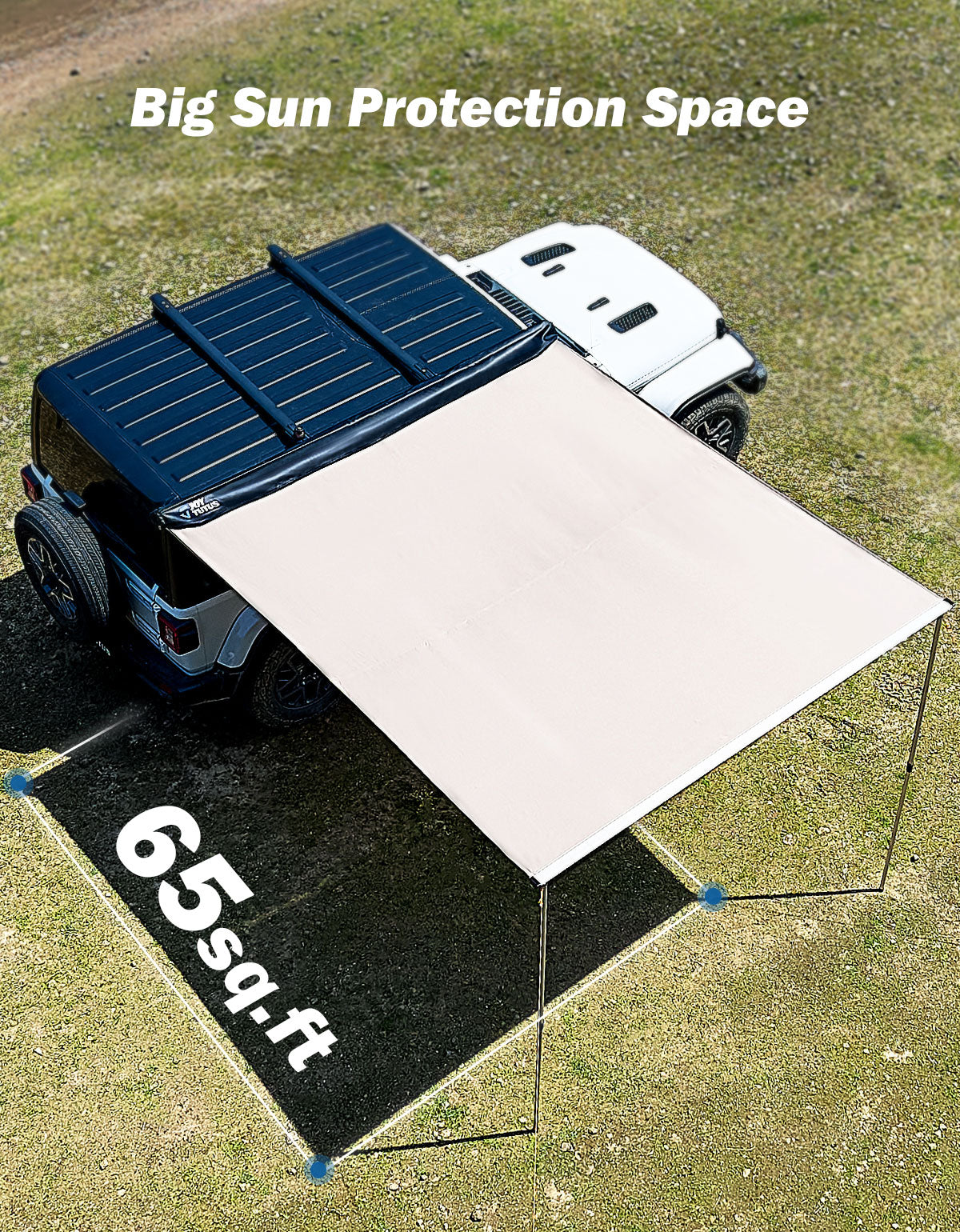 Roof Rack Side Awning for SUV & Truck, UV50+ Waterproof Pull-Out Shade