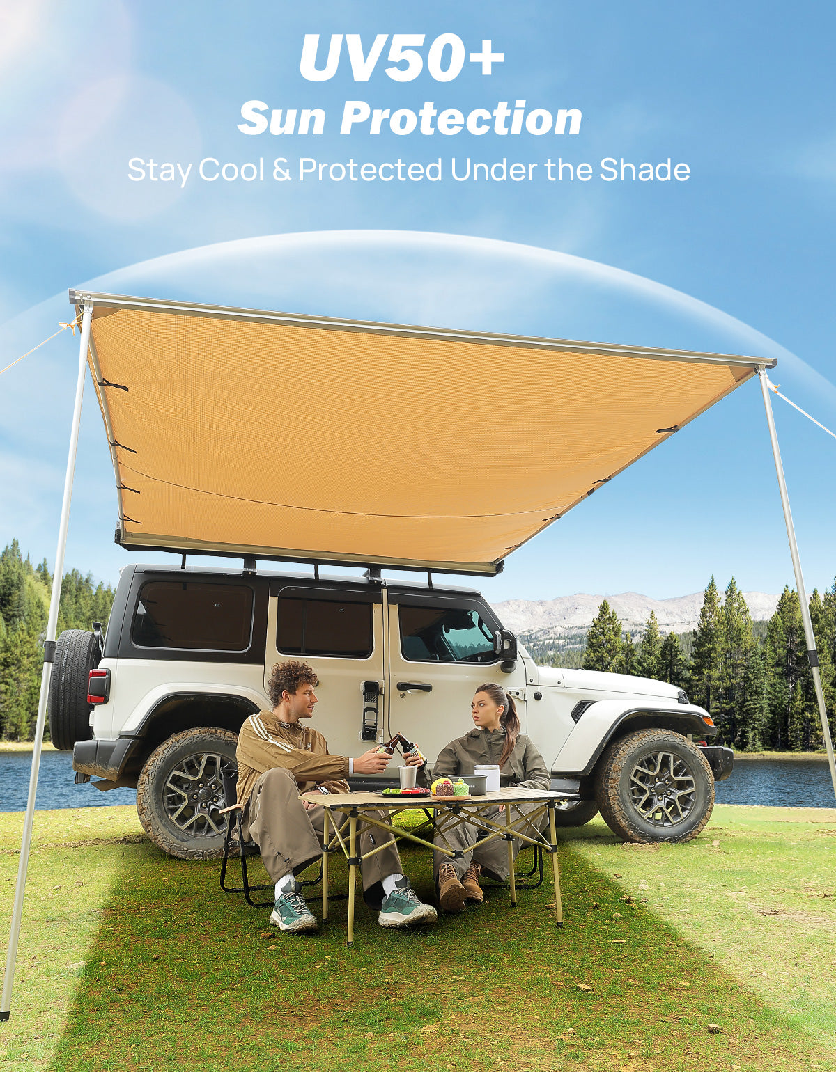 Roof Rack Side Awning for SUV & Truck, UV50+ Waterproof Pull-Out Shade