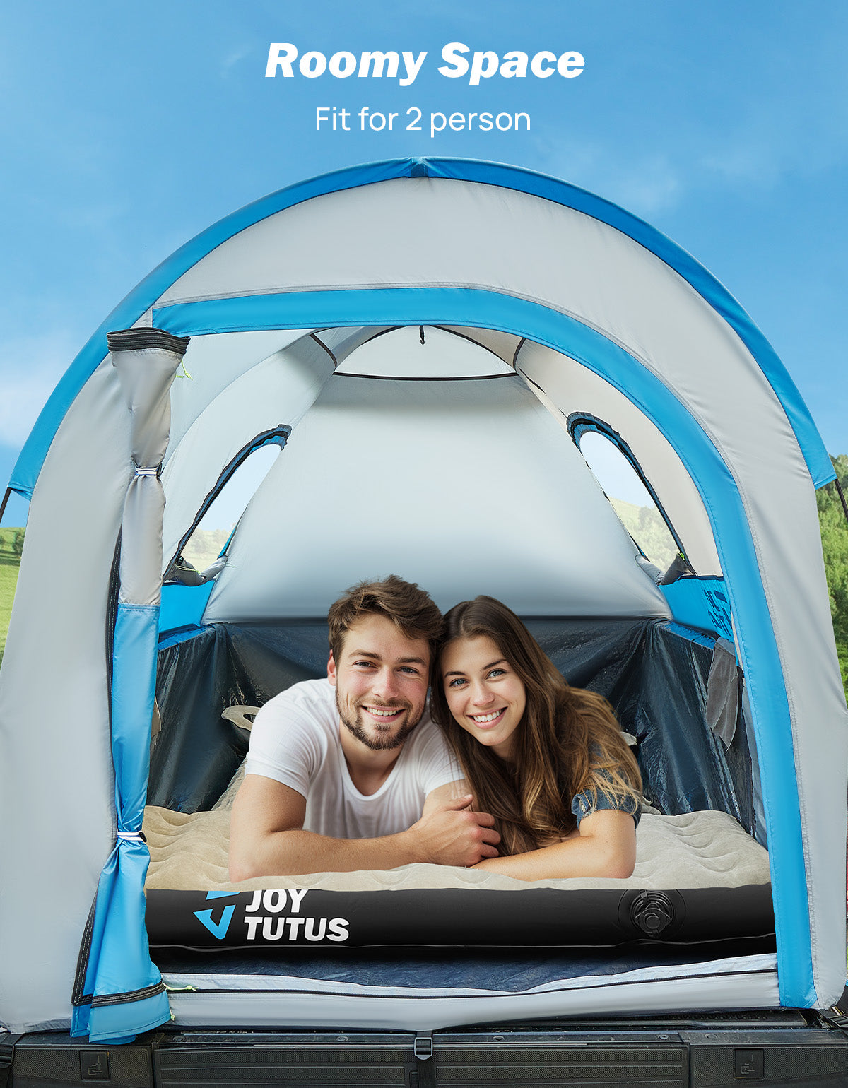 Truck Bed Tent with Rainfly, PU2000 Waterproof Double Layer, 2-Person – Gray Blue