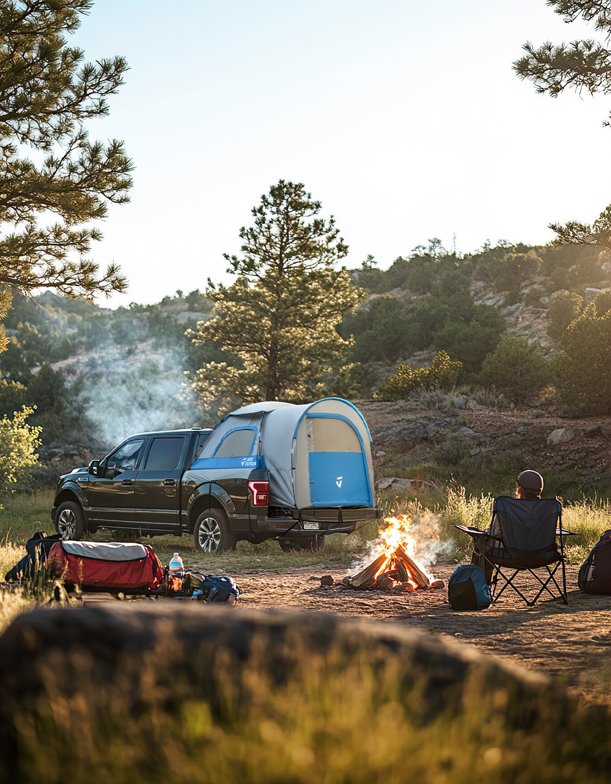 Truck Bed Tent with Rainfly, PU2000 Waterproof Double Layer, 2-Person – Gray Blue