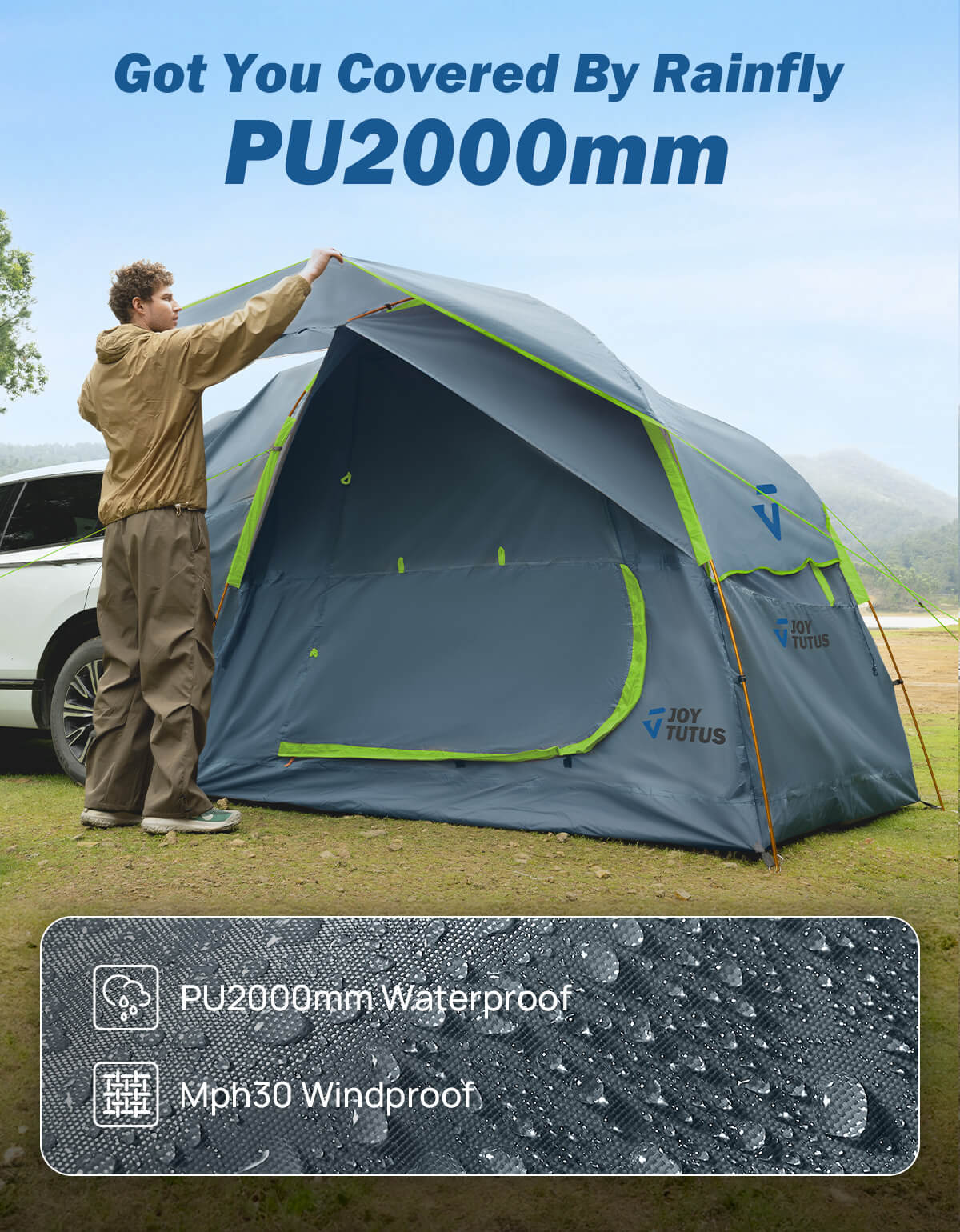 SUV Tailgate Tent with Rainfly, Double Door, 6–8 Person, Green