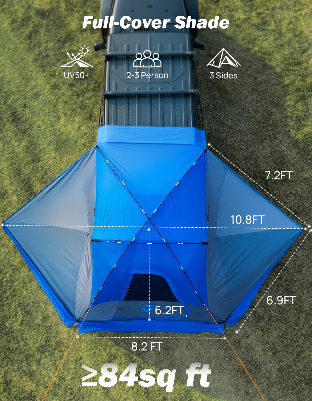 Universal Vehicle Shelter Awning with 3-Side Sunshade