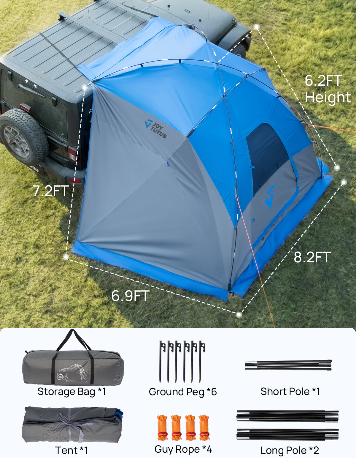 Universal Vehicle Shelter Awning with 3-Side Sunshade