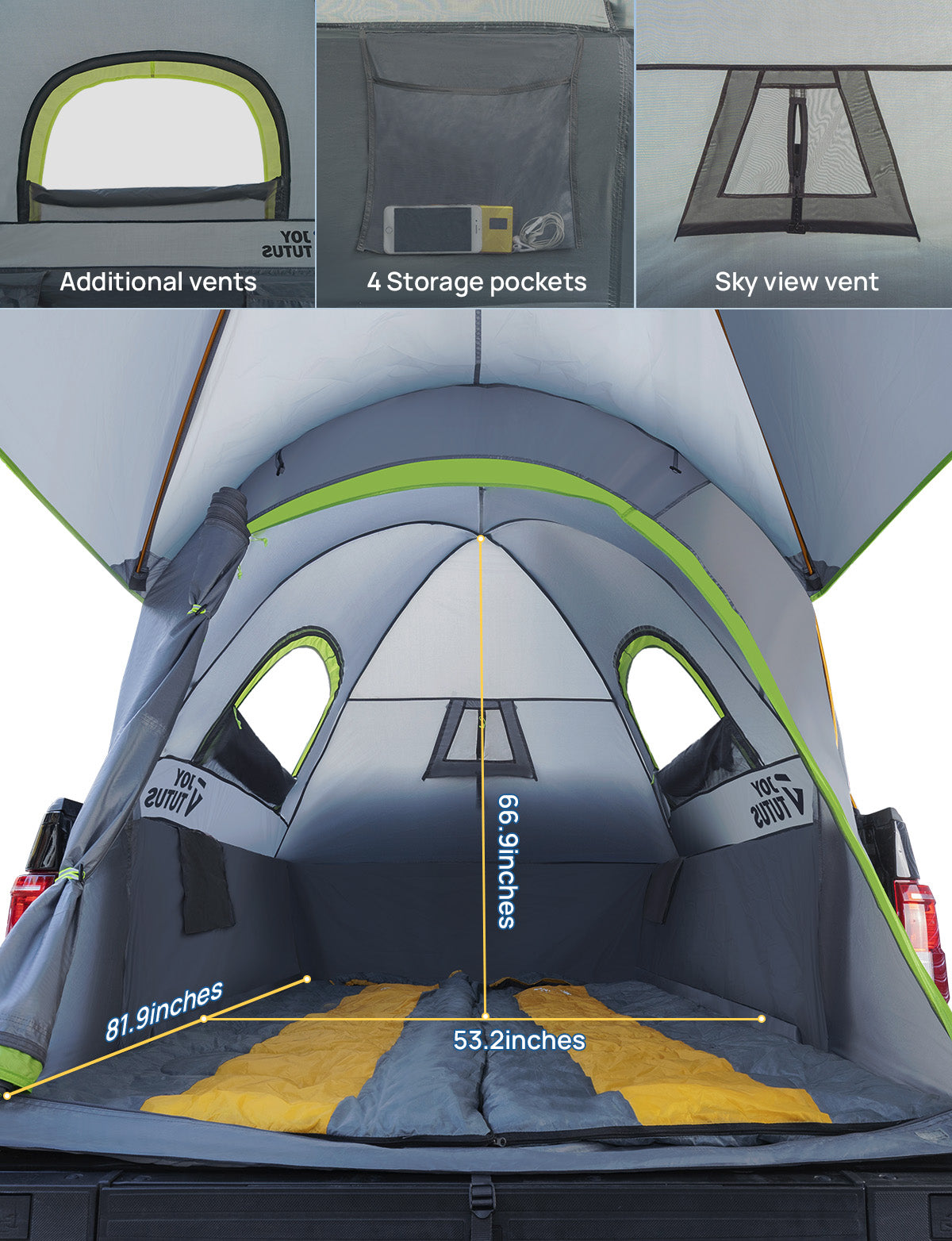 Pickup Truck Tent Bed Tent with Removable Awning - Aluminum Rod