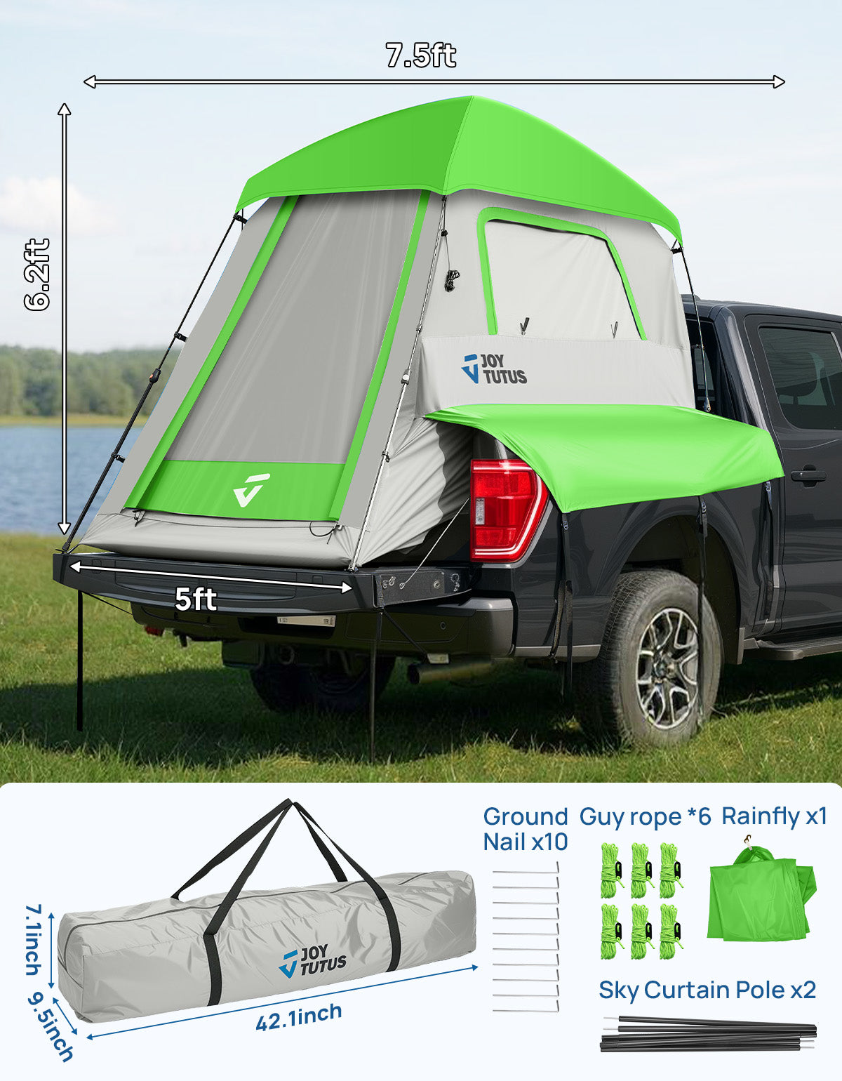 Truck Tent for 5'5" - 6'5" Truck Bed, Automatic Instant Setup Truck Camping Tent for 2 Person