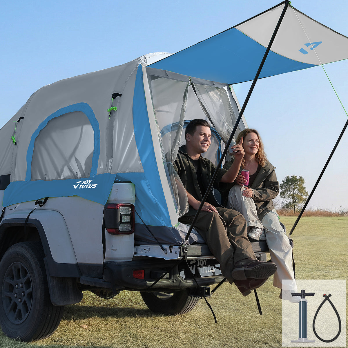 camper truck tent 6.4-6.7ft 2-Person Inflatable Truck Bed Tent with Awning Waterproof Roof Shade
