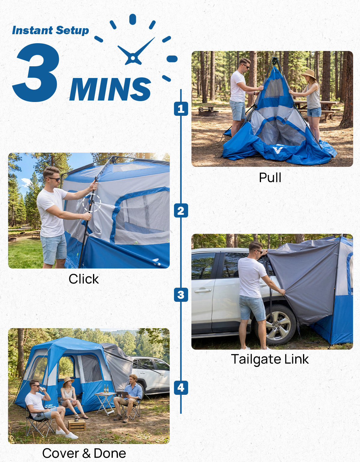 SUV Camping Tent for 5-8 Person, Automatic Instant Setup with  Waterproof Rainfly
