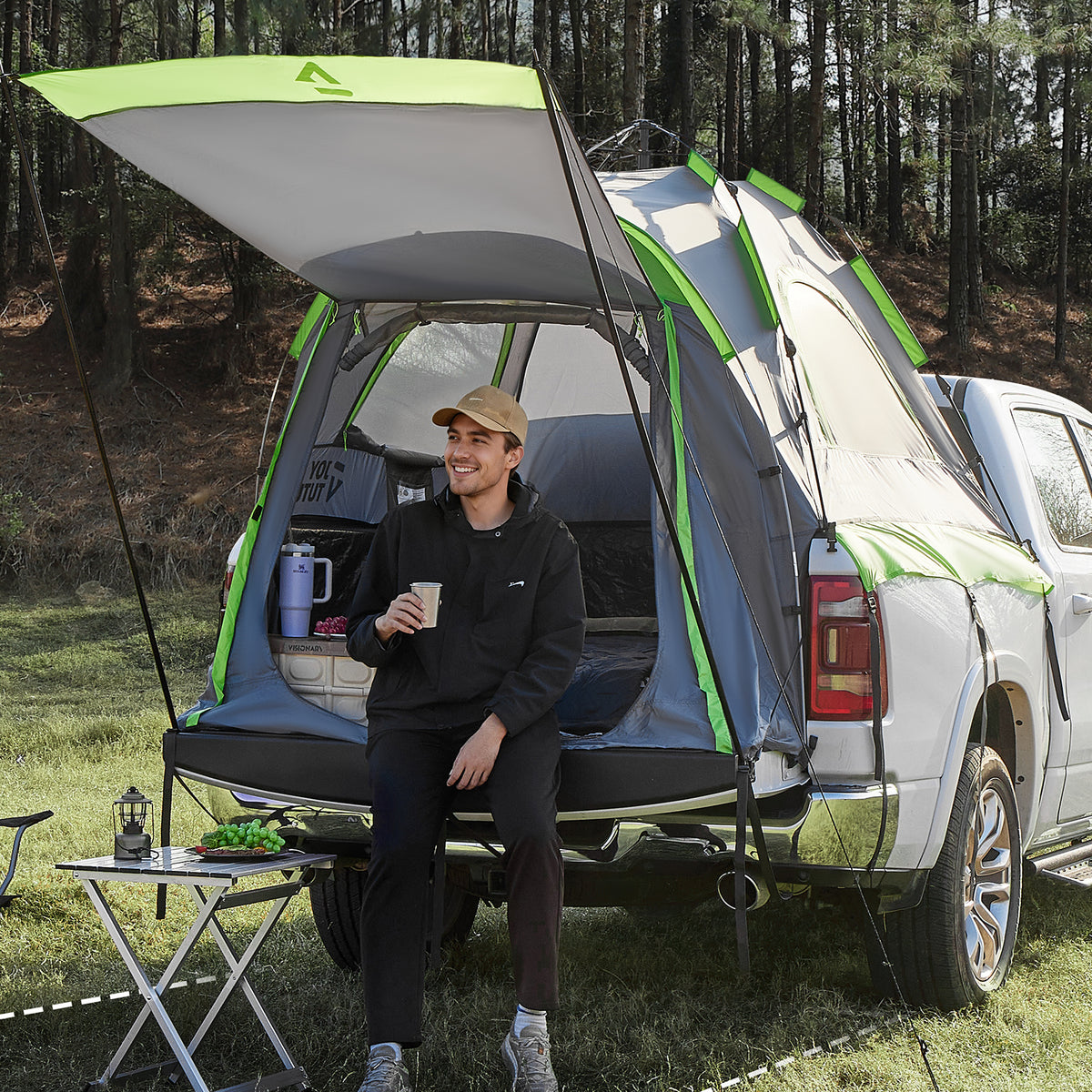Semi-Automatic Truck Bed Tent with Awning – Quick Setup 2-Person Pickup Tent