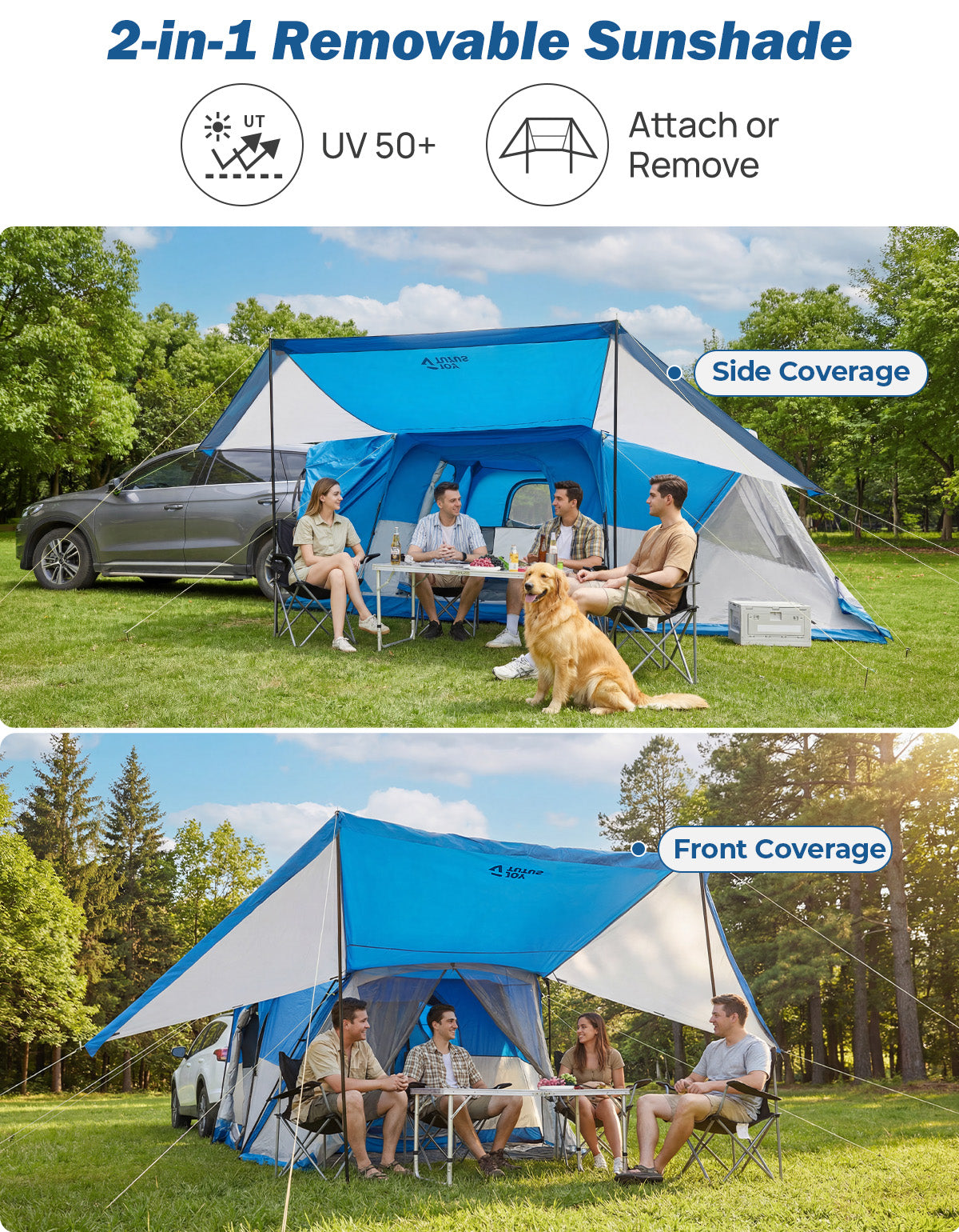 SUV Camping Tent for 5-9 Person, 2-Room Car Tent with Screen  Porch