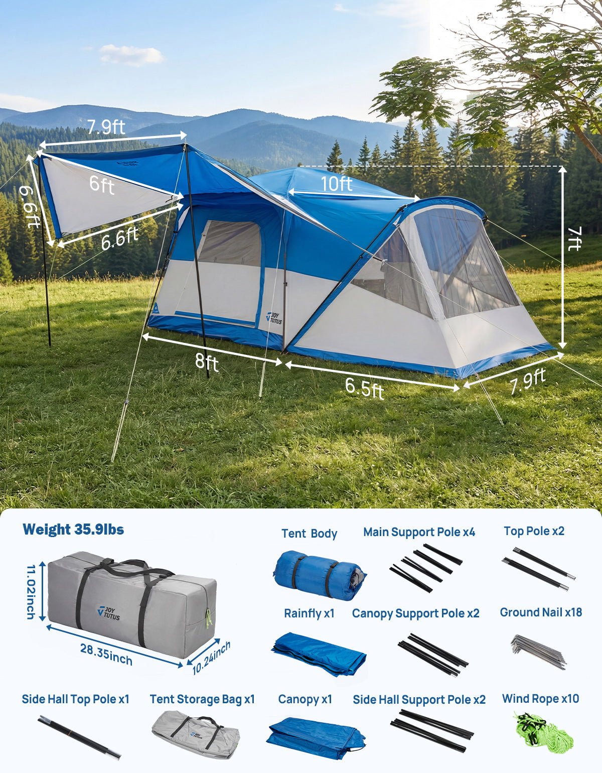 SUV Camping Tent for 5-9 Person, 2-Room Car Tent with Screen  Porch