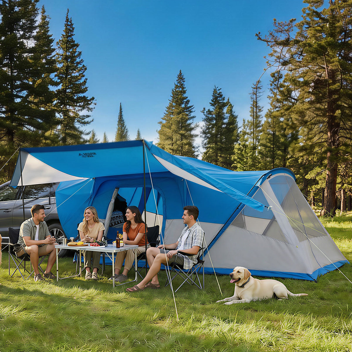SUV Camping Tent for 5-9 Person, 2-Room Car Tent with Screen Porch