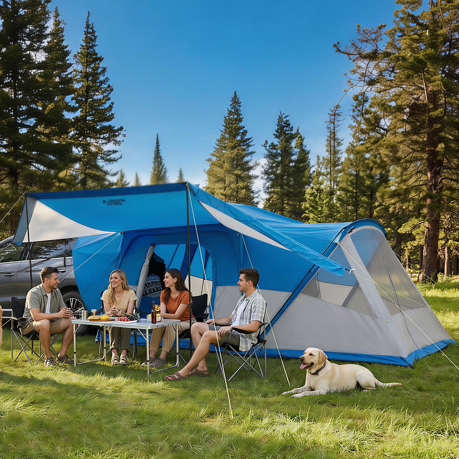 SUV Camping Tent for 5-9 Person, 2-Room Car Tent with Screen  Porch