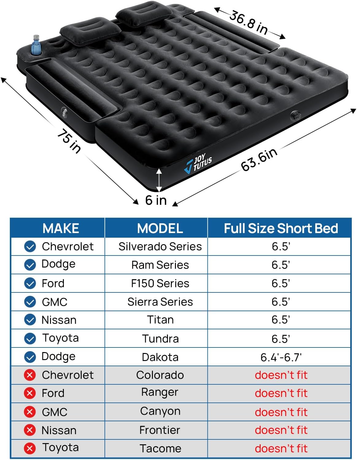 Truck Bed Air Mattress for 5.5–6.7 ft Beds – Camping Air Bed with External Pump