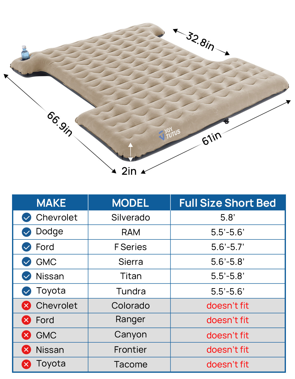 Universal Inflatable Air Mattress for Camping, Camel and Black