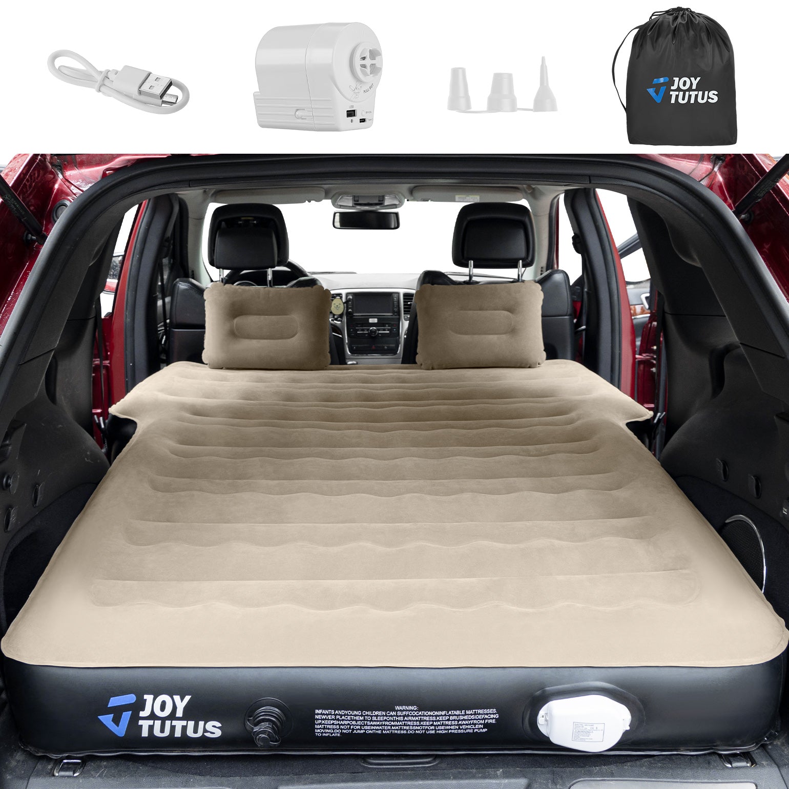 SUV Air Mattress with Built-In Pump, 2 Pillows, Anti-Leak Camping Bed