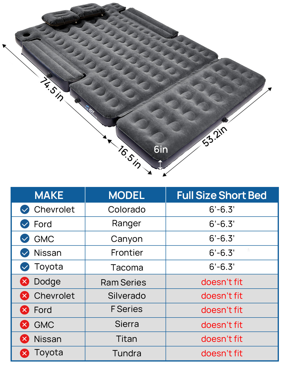 Truck Bed Air Mattress with Tailgate Extension – Compact Pickup Camping Bed