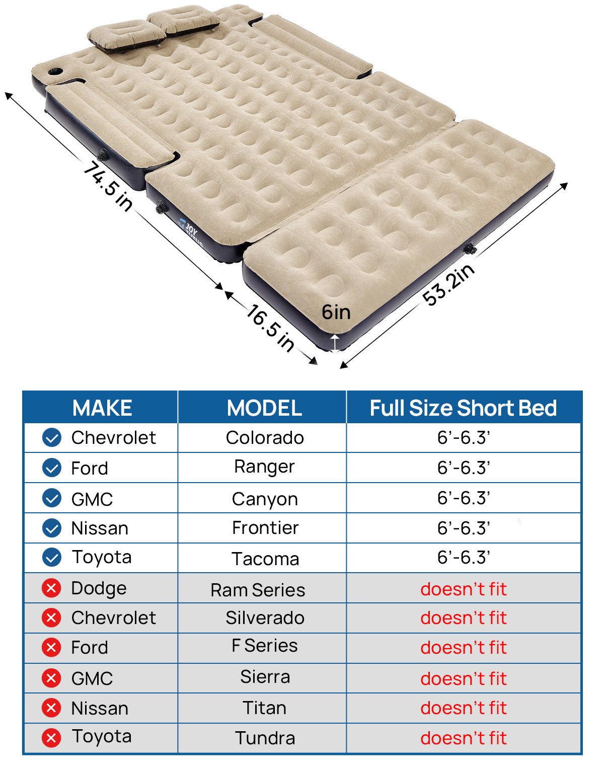 6.0–6.3ft Extended Truck Bed Air Mattress, Inflatable Camping Mattress