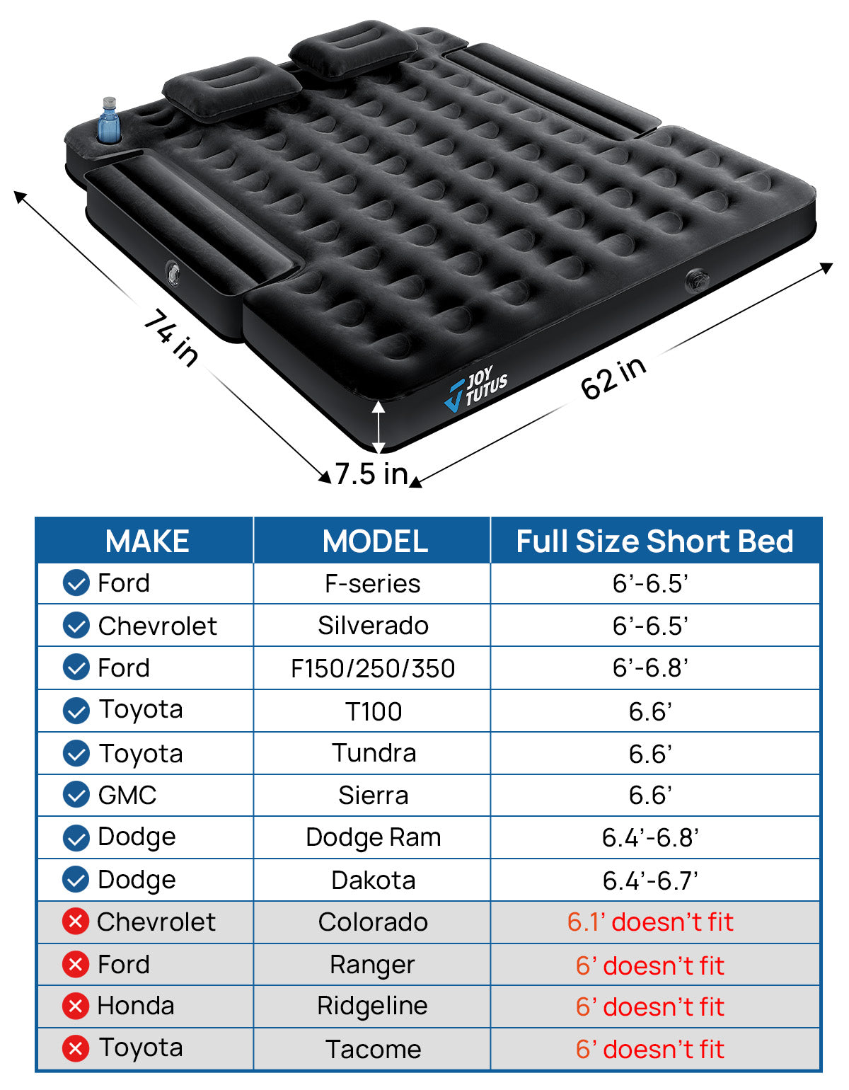 Truck Bed Air Mattress with Built-in Pump for 5.5–6.7 ft Beds – Camping Air Bed