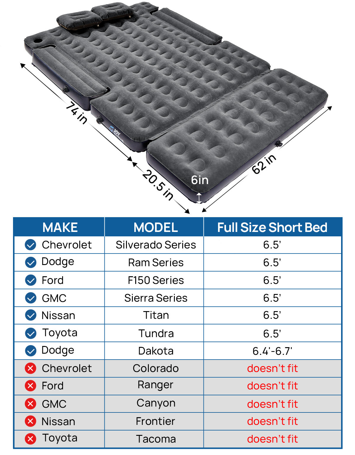 Truck Bed Air Mattress with Tailgate Extension – Compact Pickup Camping Bed
