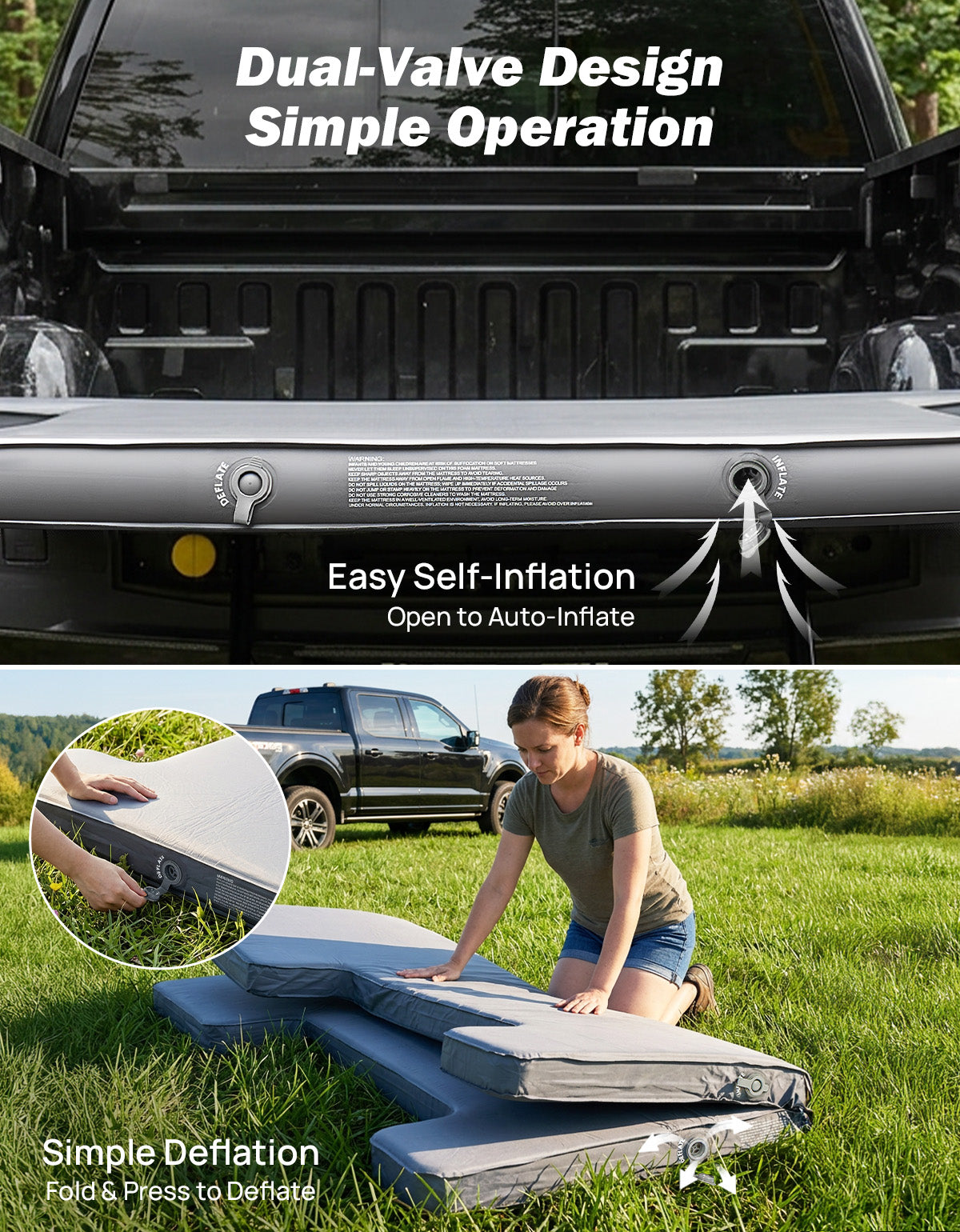 Truck Bed Camping Mattress – 4" Self-Inflating Foam & Air Sleeping Pad