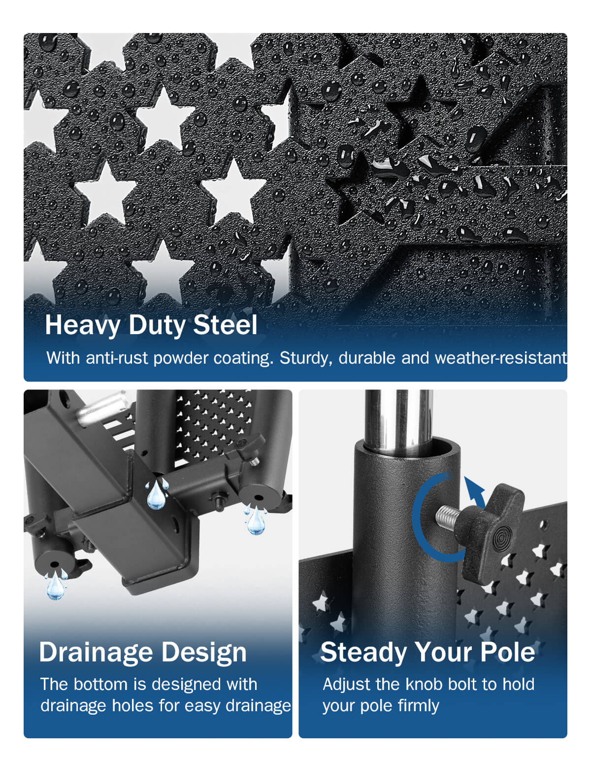 Hitch Mount Flag Pole Holder for Standard 2 Inch Receivers - Heavy Duty 3-Hole