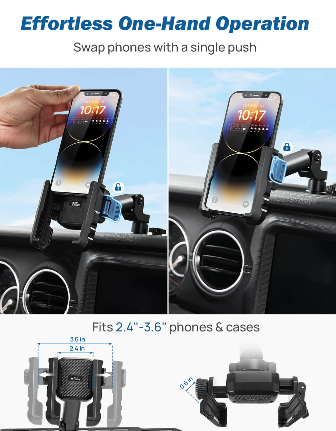 Metal Dash Cell Phone Holder Compatible with 2018-23 Wrangler JL & 2020-23 Gladiator JT